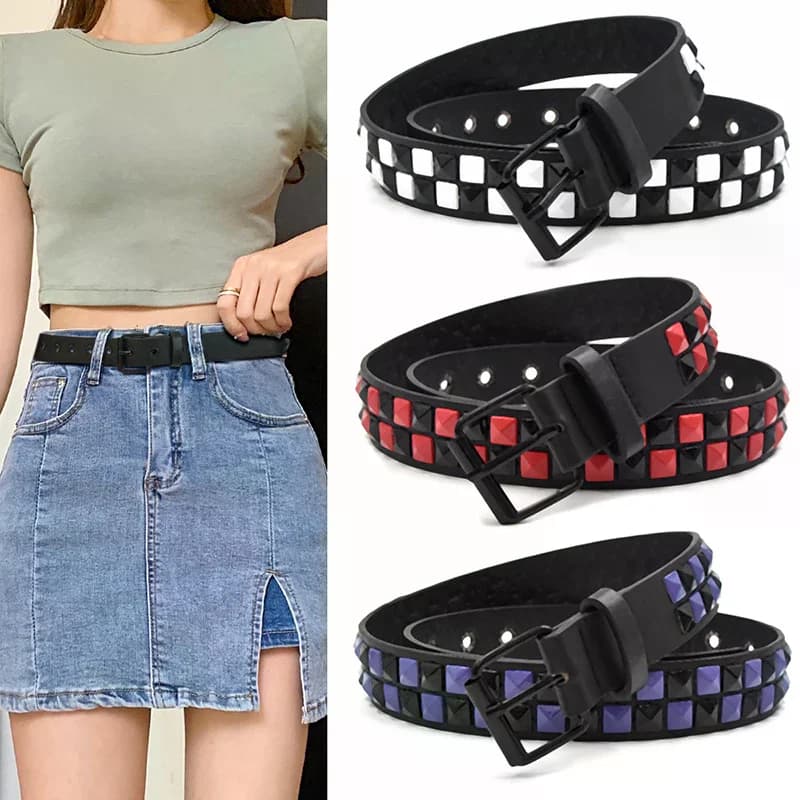 Cintura in Pelle PU Stile Punk con Borchie, Fibbia Viola, Accessorio Unisex per Jeans Hip Hop Y2K