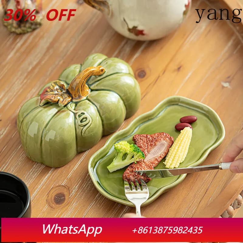 Piatto in ceramica Yjq a forma di zucca per pane, dolci, frutta secca, caramelle, frutta candita, snack, piatto da portata, verde