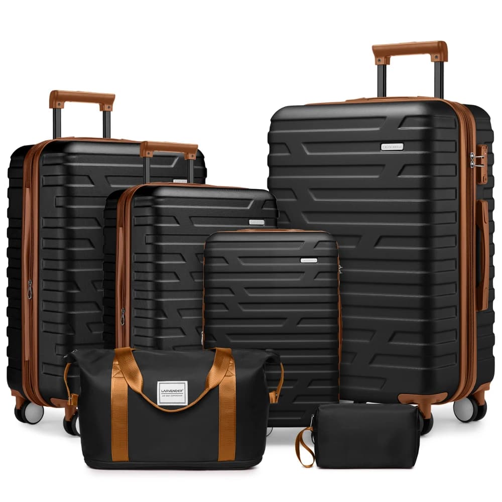Set di 6 Valigie Rigide con Borsa da Viaggio, Valigia Espandibile con Serratura TSA e Ruote a 360° ° Valigie da Viaggio Leggere con Ruote Girevoli