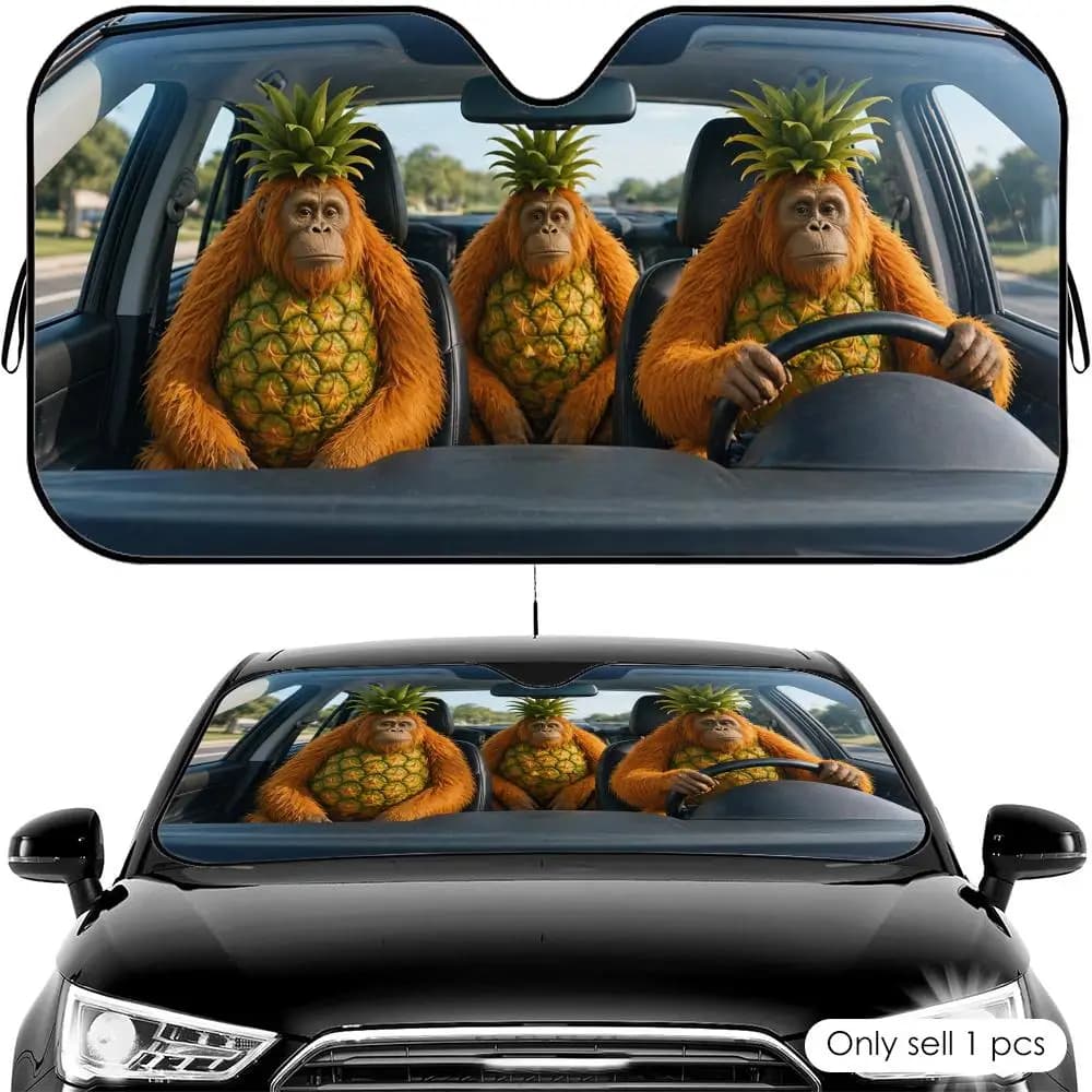 Parasole per Auto Orangutini Ananassini, Protezione UV per Parabrezza Anteriore, Scudo Termico Pieghevole Universale
