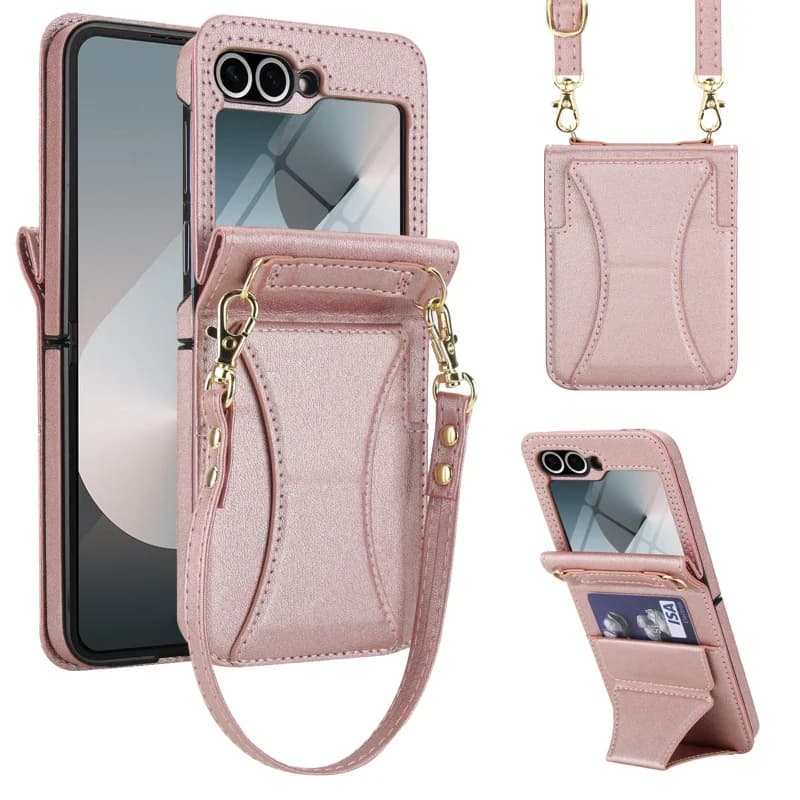 Z Flip7Crossbody custodia in pelle per telefono nuovo stile adatta per SamsungFlip6Card custodia per telefono protezione schermo in vetro temperato Cov