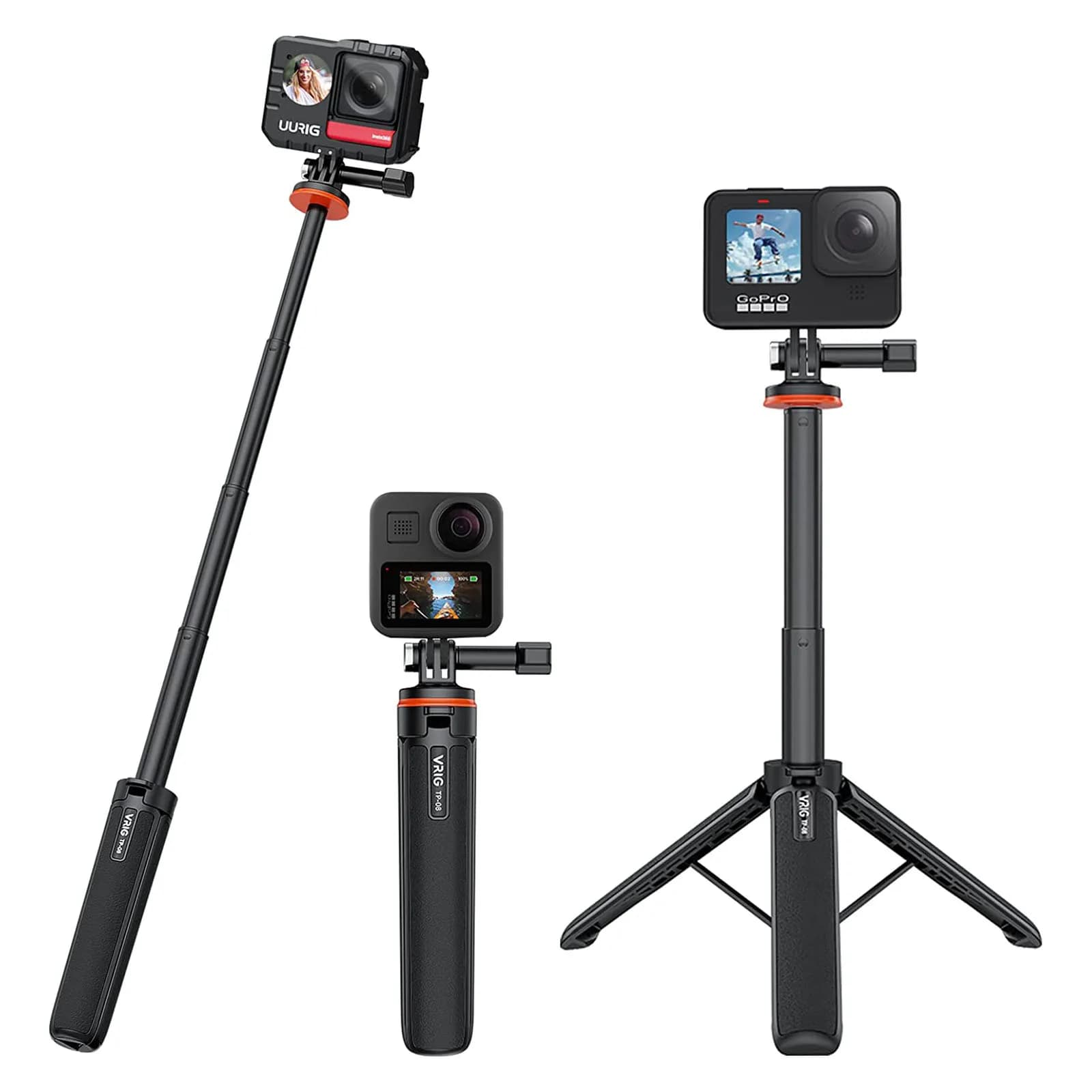 Uurig Extendibile Action Camera Selfie Stick Treppiede per Insta360 GoPro Hero 10 9 8 Action Camera per Selfie Vlog Live Broadsword