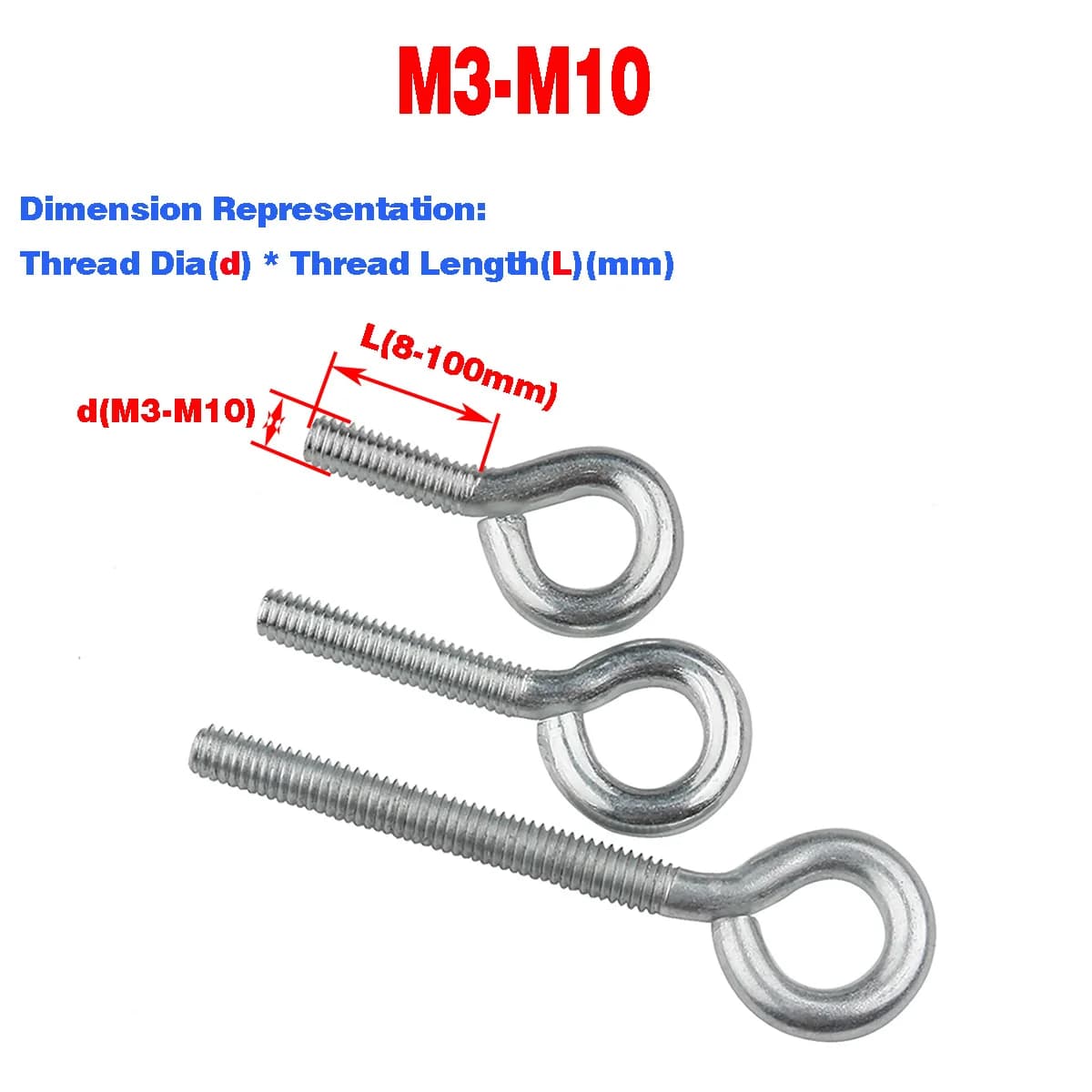 Leijiu Carbon Steel Eyebolt / Ring Hook / Ring Bolt / Closed Sheep Eye Machine Tooth Screw M3M4M5M6M8M10