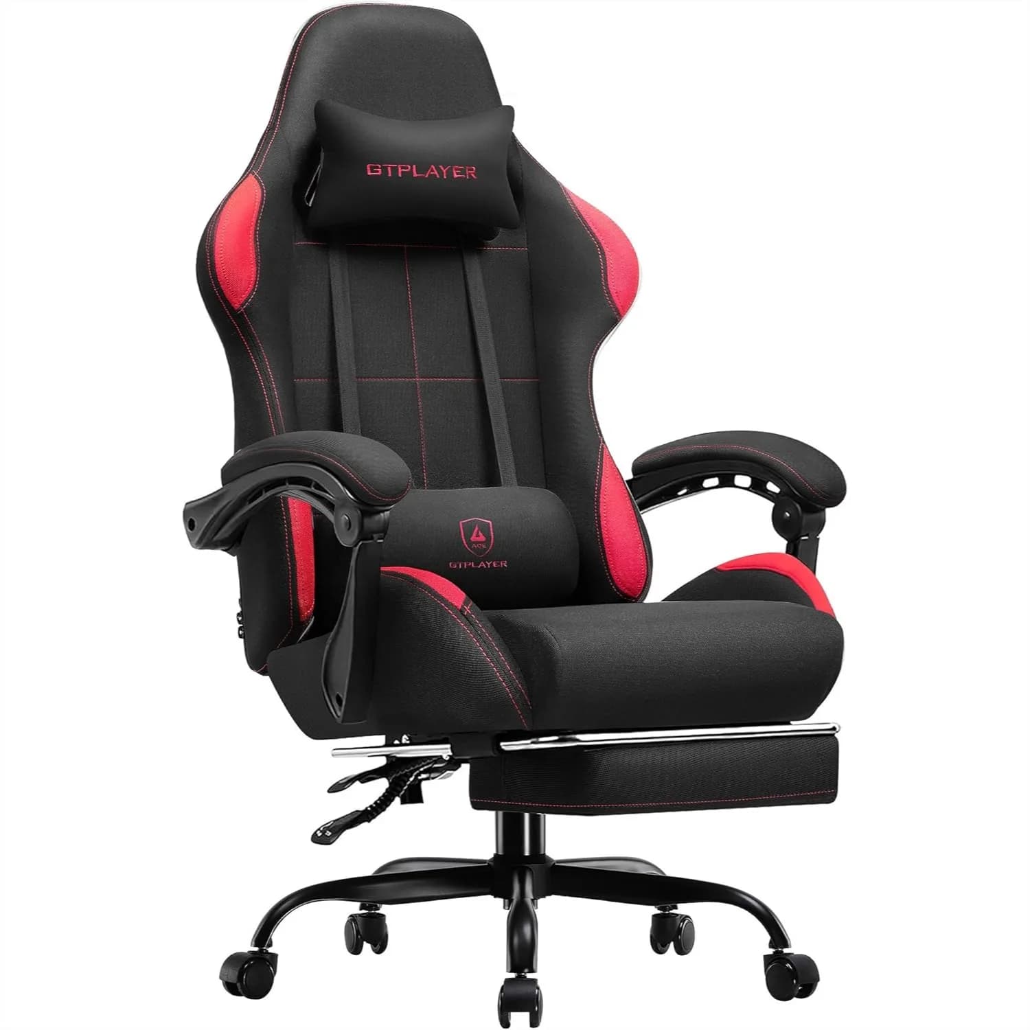 Sedia da Gaming in Tessuto con Cuscino a Molle Insacchettate, Sedia Ergonomica da Ufficio con Supporto Lombare, Braccioli Collegati, Poggiapiedi