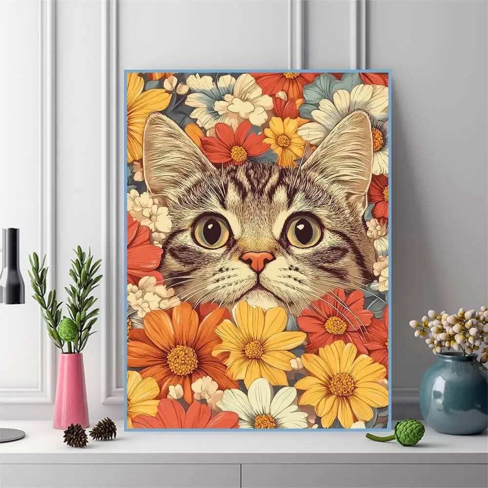Kit per pittura diamante fai da te senza cornice, con motivo gatto, animali, punto croce, mosaico di diamanti, immagine floreale con strass, per hobby artigianale