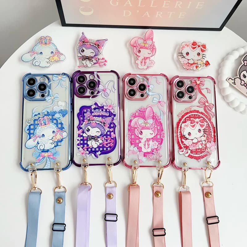 Per Samsung Galaxy S20 S21 S22 S23 S24 S25 Ultra Plus FE Note 10 20 Custodia Antiurto Placcata Kitty Kuromi con Cordino e Supporto