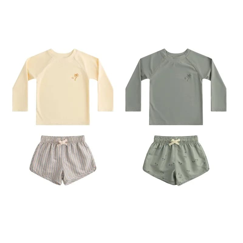 Costume da bagno per ragazzi, set di pantaloncini da spiaggia a maniche lunghe, ad asciugatura rapida, per bambini, per le vacanze al mare