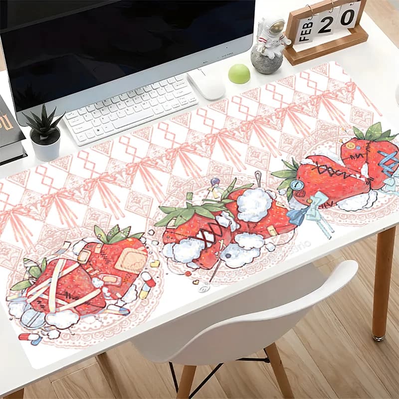 Strawberry Pattern Mouse Pad Pink Extended Desk Mat Notbook Gamer carpet kawaii Keyboard Rug Non-Slip Esports Gaming Mousepad