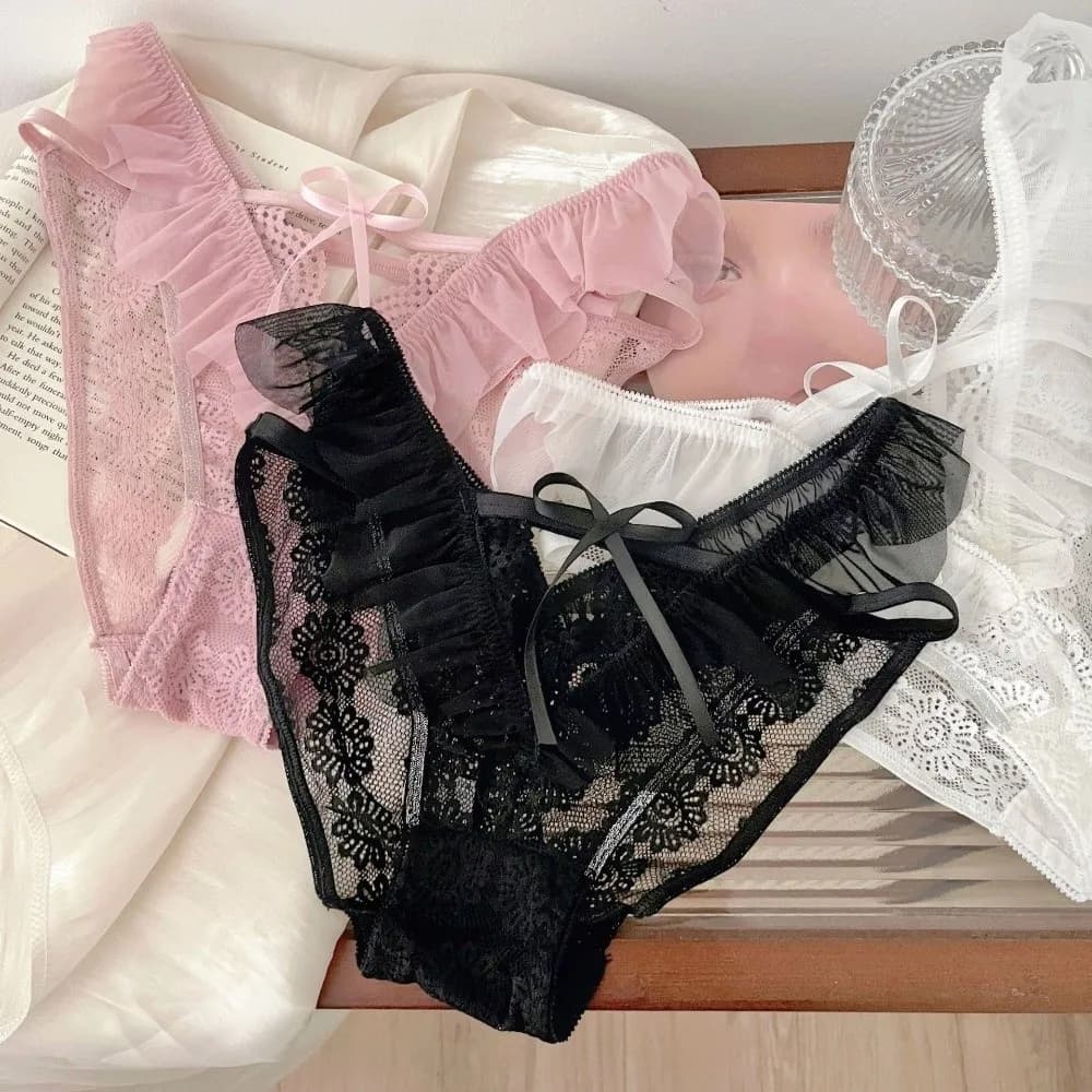 Underpants Hollow Out Lace Briefs Ruffle Edge Low Waist Traceless Panties Lingerie Mesh Women's Underwear Female