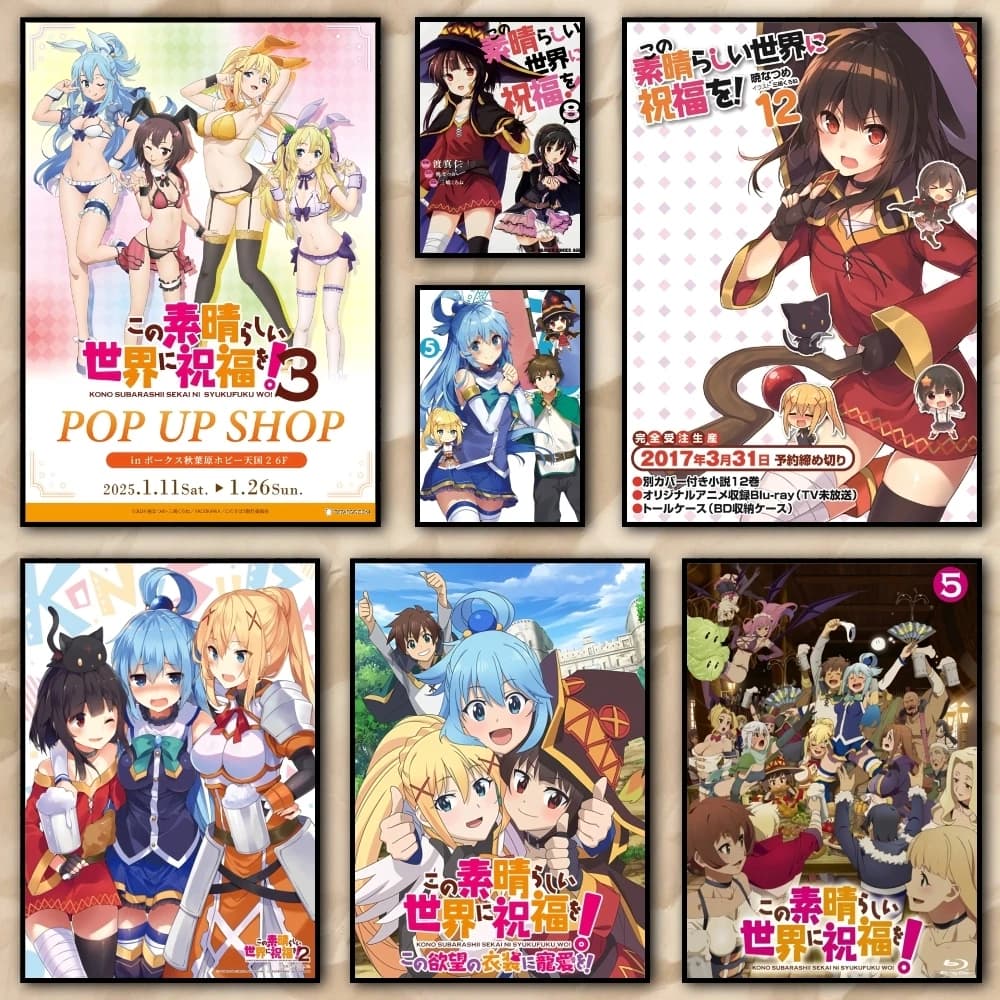 Anime Konosuba Manga Painting Calligraphy High quality Canvas Wall Art For Office Restaurant Home Decoration Set