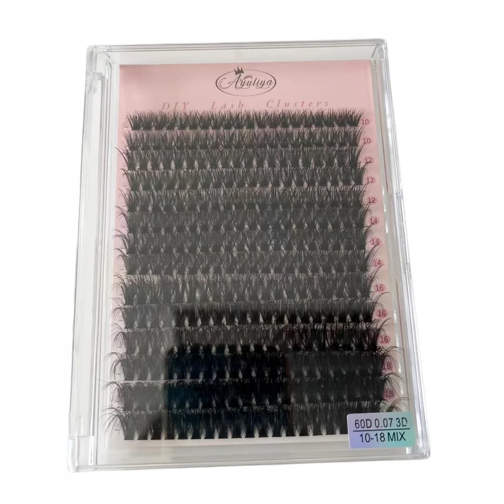 Ciglia a Ciuffetti 60D, Extension Ciglia a Ciuffetti Effetto 3D, Banda Sottile, Lunghezza Mista 10-18mm, Look Naturale Effetto Wispy, Curvatura 3D