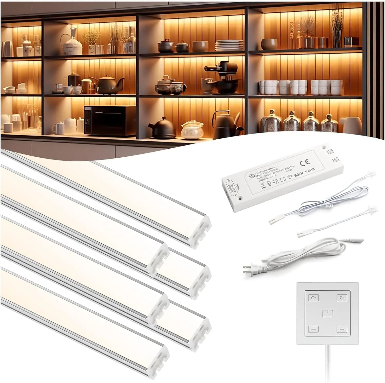 Barre Luminose LED Intelligenti, Set da 6, 2700K-6500K Dimmerabili, Controllo App e Vocale, Collegabili Senza Interruzioni, 12V Plug-in per Cucina, Armadio, Scaffale