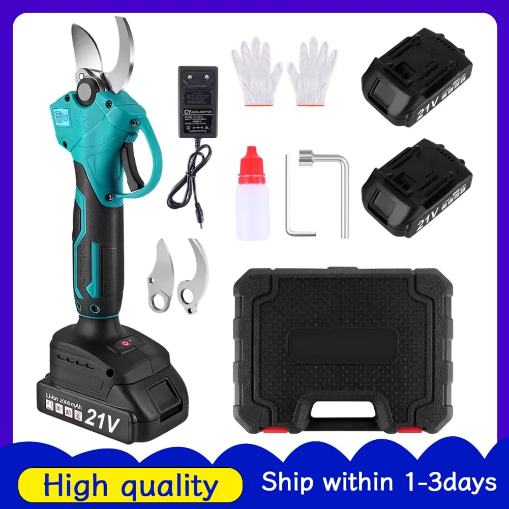 Forbici Elettriche Senza Spazzole per Potatura, Forbici a Batteria con 2 Batterie da 20V 2000mAh, Lame SK5, Diametro di Taglio 1,2 Pollici