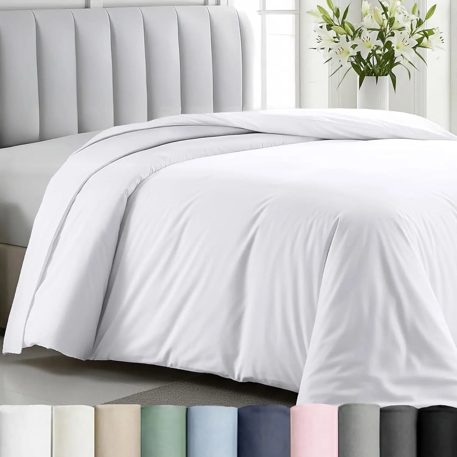 Copripiumino King Size, Sateen Premium 400 Fili, 100% Cotone con Chiusura a Bottoni e Lacci agli Angoli - Biancheria da Letto Premiata