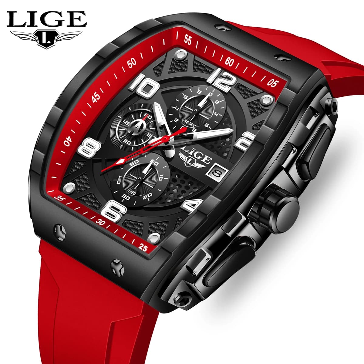 LIGE Orologi da uomo Top Brand Luxury Square Silicone Watch For Men Fashion Military Quartz Cronografo impermeabile Relogio Masculino