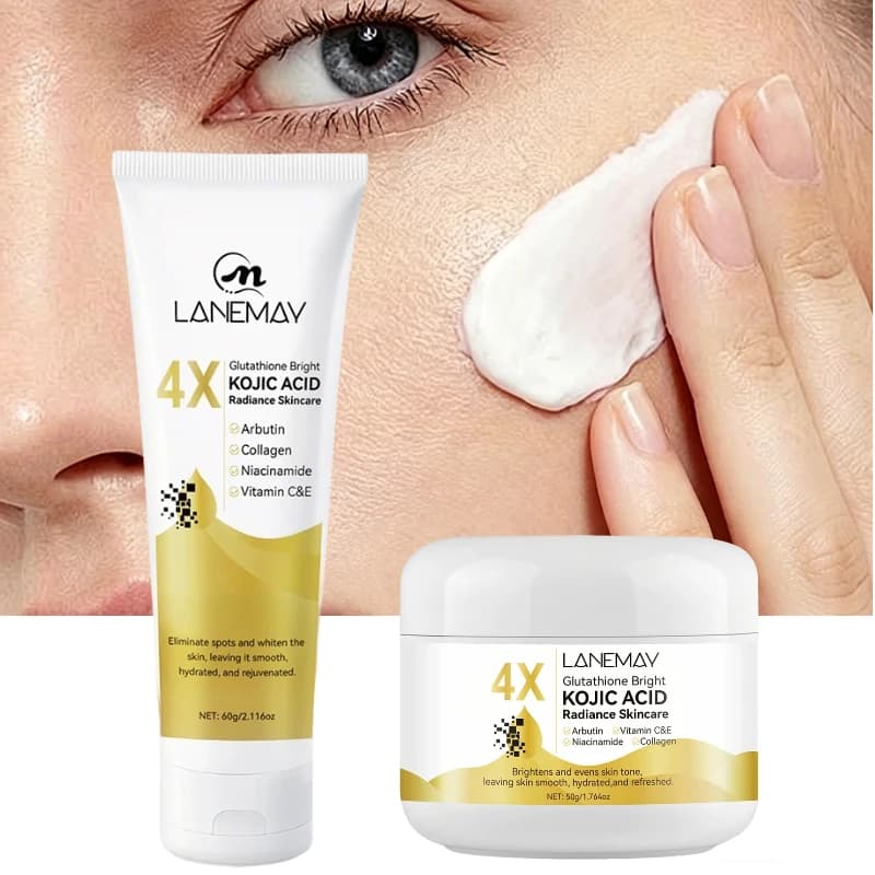 Crema Viso all'Acido Kojico, Lozione con Glutatione e Vitamina C, Uniformante del Tono della Pelle, Idratante Profondo e Nutriente, Cura della Pelle Illuminante