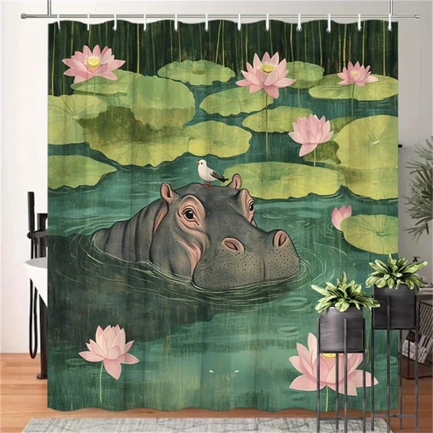 Lotus Pond con tenda da doccia a forma di rana: resistente all'acqua, facile da pulire, aggiunge un tocco tranquillo e naturale all'arredamento del bagno