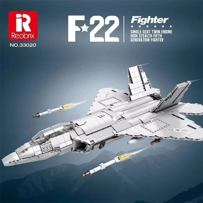 Reobrix 33020 Blocchi di Costruzione per Bambini, Simulazione Aereo da Caccia Stealth F-22 Fierce