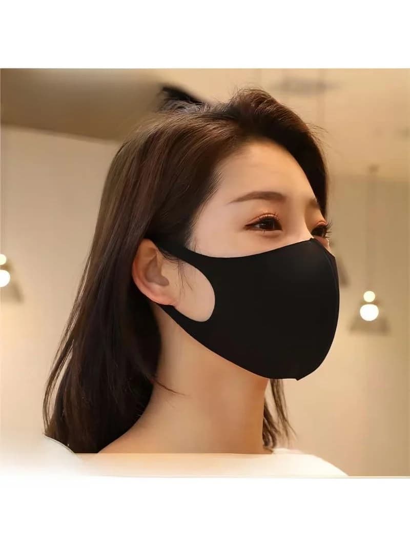 Maschera sottile in seta nera unisex, primaverile ed estiva, antipolvere, traspirante, lavabile, protezione anti-nebbia, protezione solare, maschera per il viso lavorata a maglia