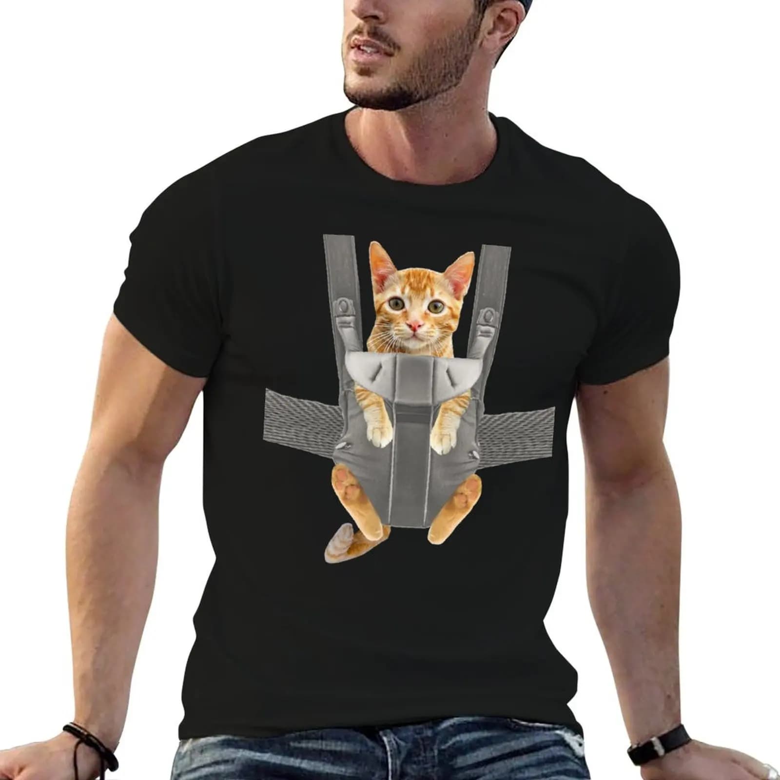 Monty the cat in baby carrier T-Shirt Big and Tall Solid Color T-Shirt