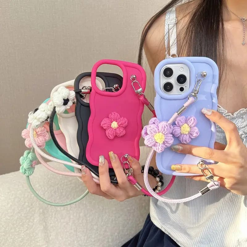 Furry Flower Rope Phone Case For Xiaomi Redmi 15 13 12 10 9 8 15C 14C 13C 12C 10C 9C 9T 9A 10A 11A 8A 4G Soft Candy Wave Cover