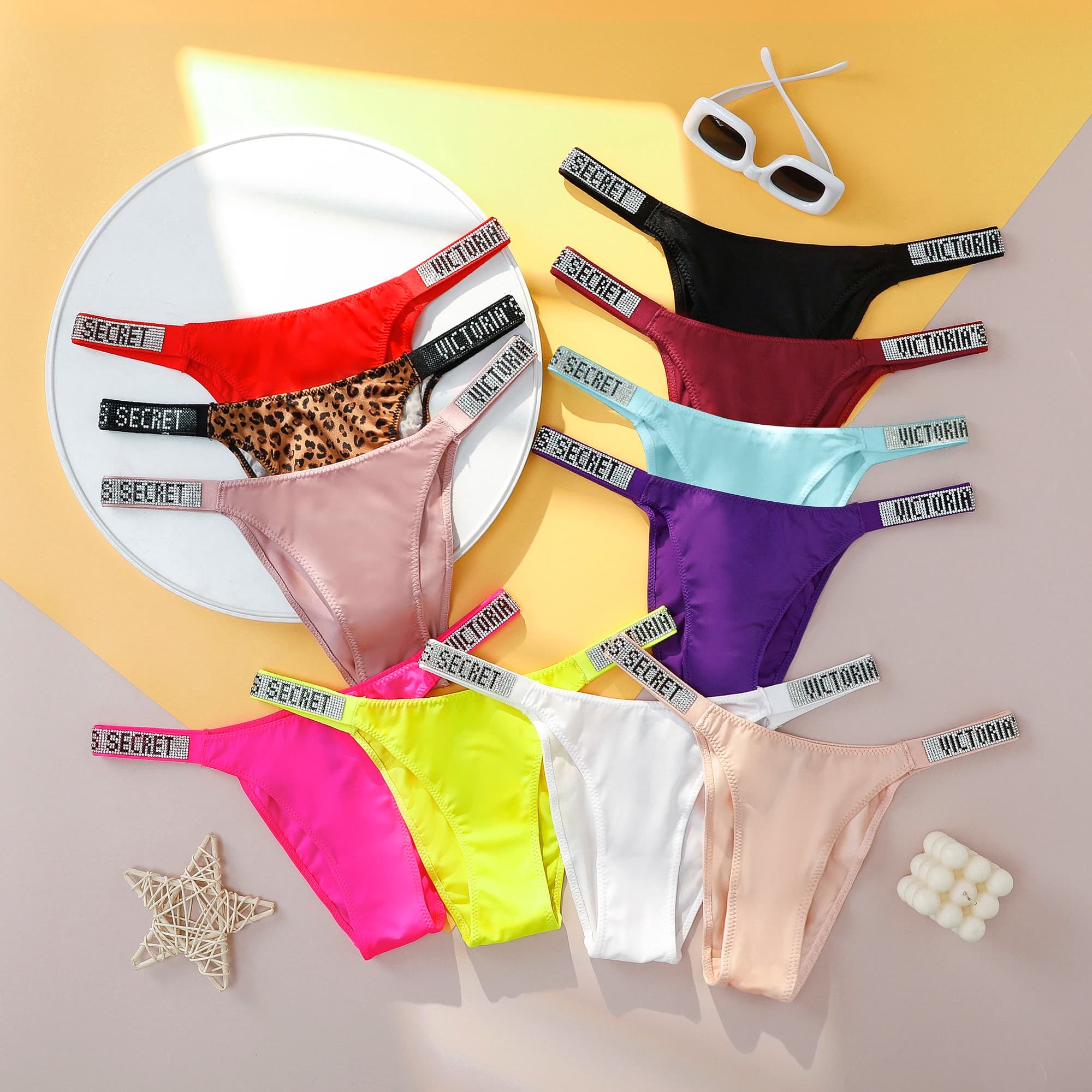 Victoria s Secret Thongs For Women Glitter Rhinestone Triangle Panties Comfortable Breathable Lace Underwear Set Seamless