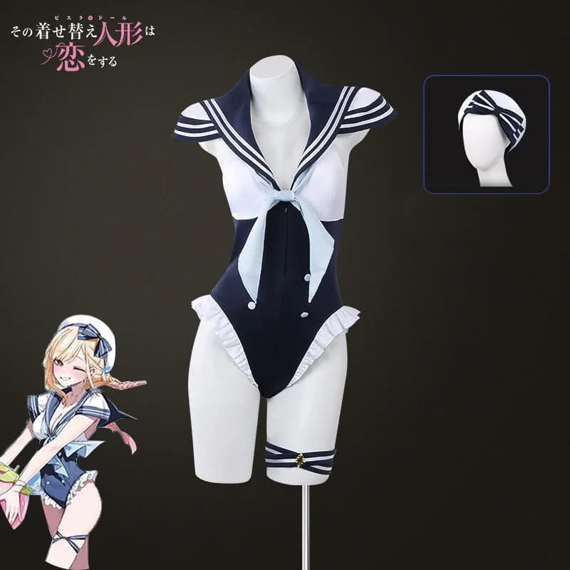 Cosplay costume Anime My Dress Up Darling Kitagawa Marin for woman, sexy suit, swimsuit with hat, navy style, beach clothing.