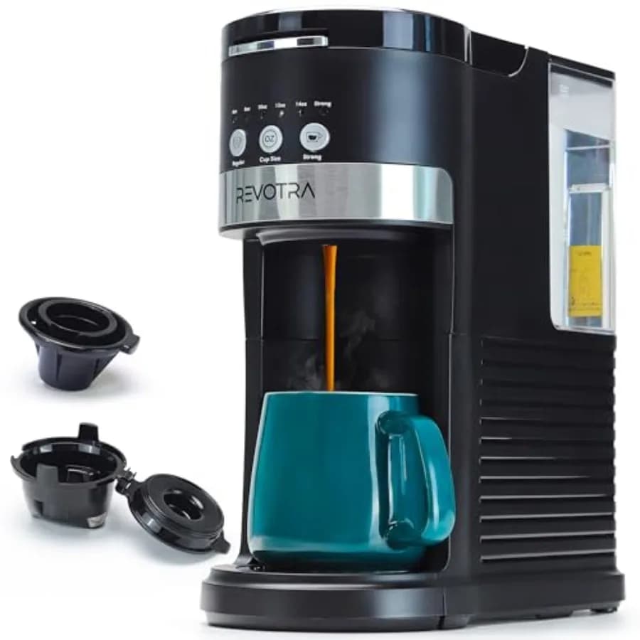 Single Serve Coffee Maker for Pods Ground Coffee, 6 to 14oz Brew Sizes, Strong Brew Option, Fast Brewing, Compact Design with R