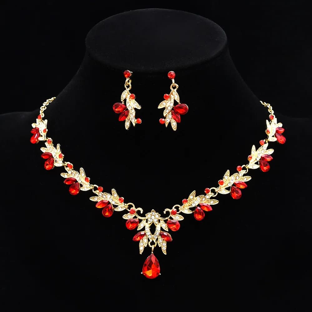 Set di Gioielli alla Moda con Collana e Orecchini con Ciondolo in Strass Colorati, Adatto per Abiti da Donna e Accessori per Banchetti
