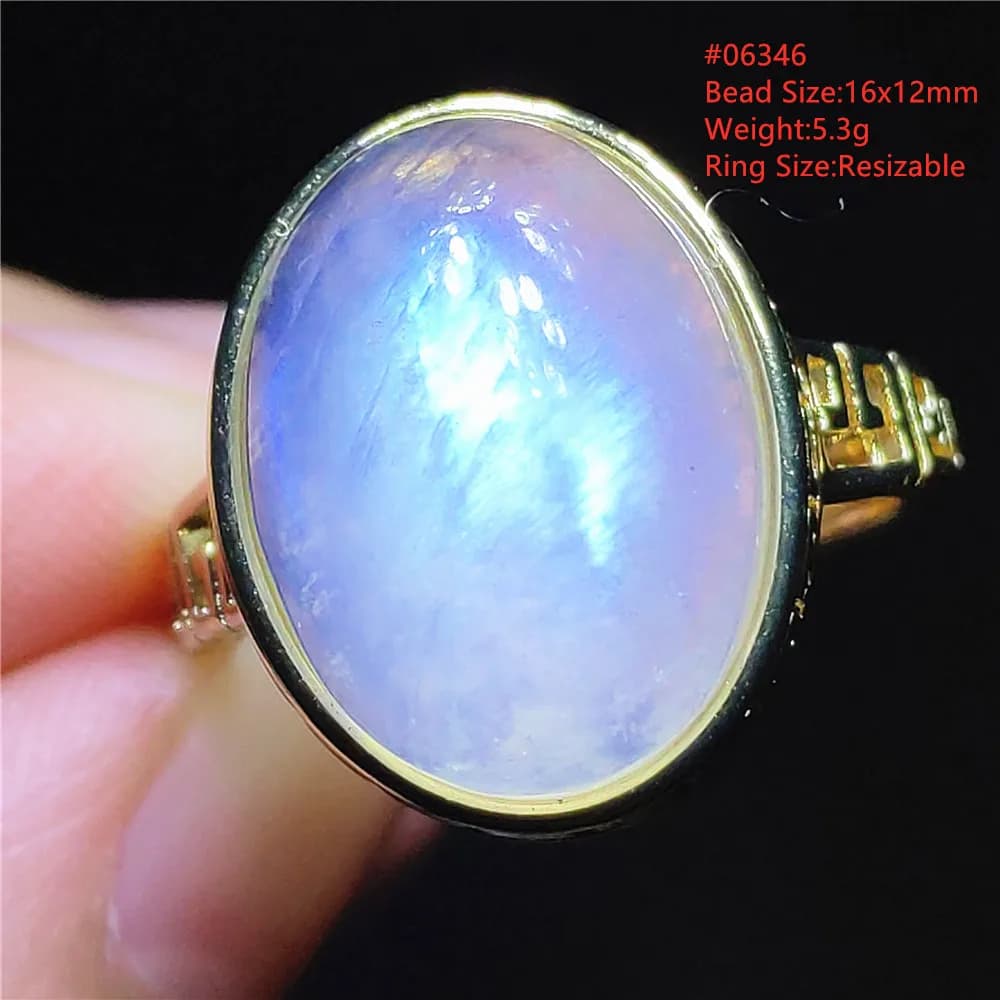 Natural Blue Moon Stone Ring Adjustable Oval for Women Men Colorful Moon Stone Ring Light Fashion AAAAA Stone