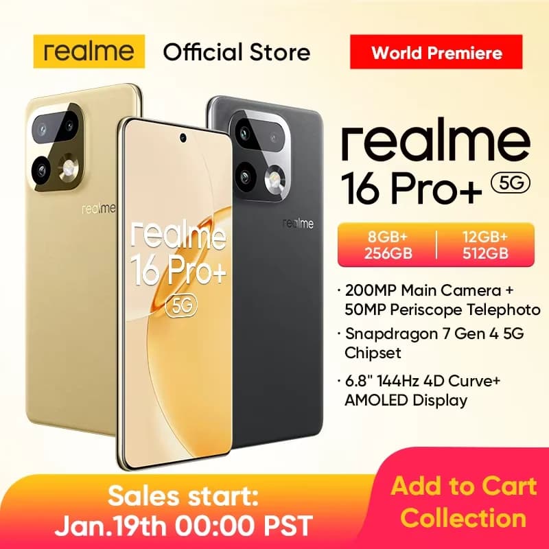 [Nuovo Lancio] Smartphone realme 16 Pro Plus con NFC, Chipset Snapdragon 7 Gen 4, Batteria da 7000mAh, Ricarica 80W, Fotocamera da 200MP, Display da 6.8" 144Hz