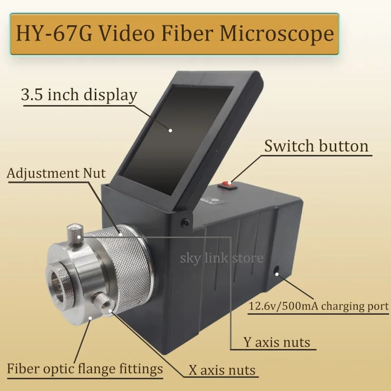 HY-67G Microscopio in fibra video Microscopio per ispezione in fibra ottica ad alta precisione Sonda 400x Monitor per schermo per ispezione viso finale