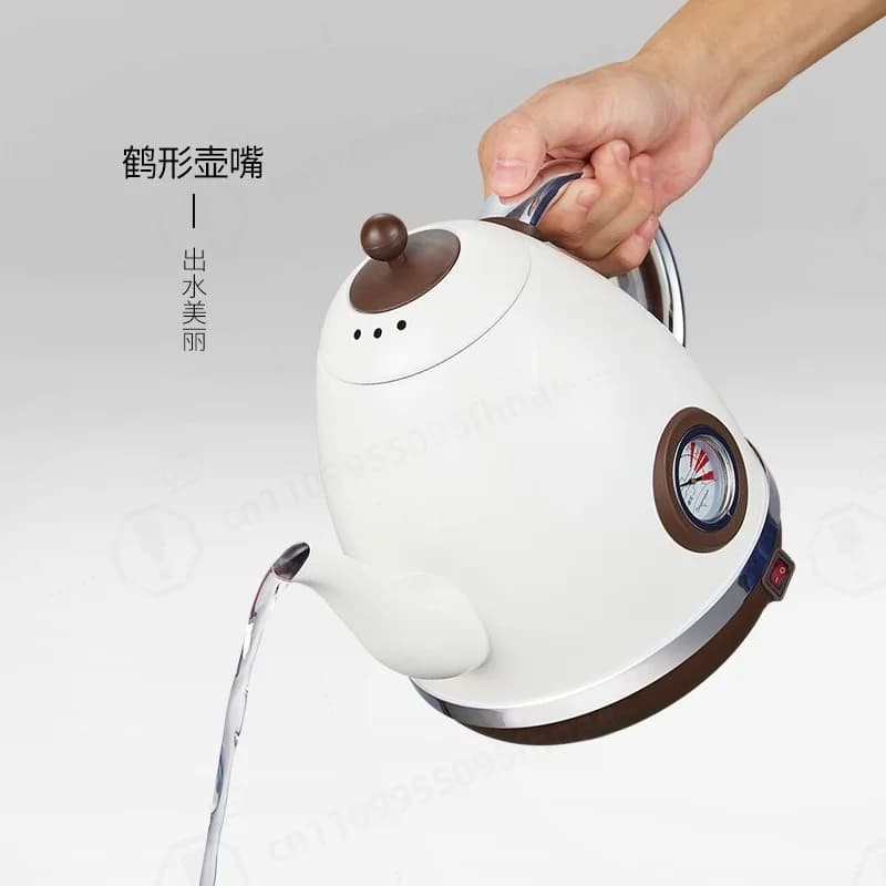 Long Spout Stainless Steel Electric Kettle Temperature Display Insulated Water Boiler Home Tea Brewing Pot