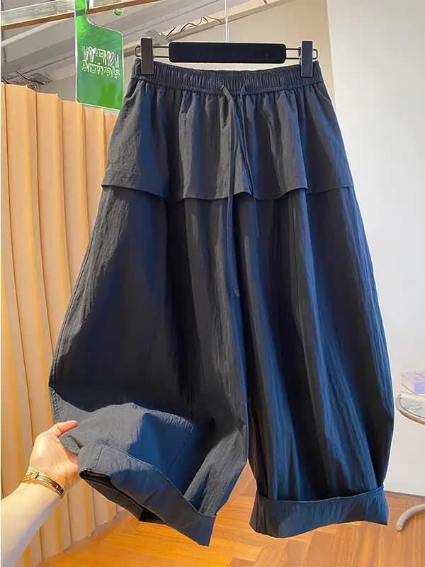 plus Size High Waist Wide Leg Pants Casual Patchwork Hip Concealing Summer Women's Fashion Korean Style Curtain Partition