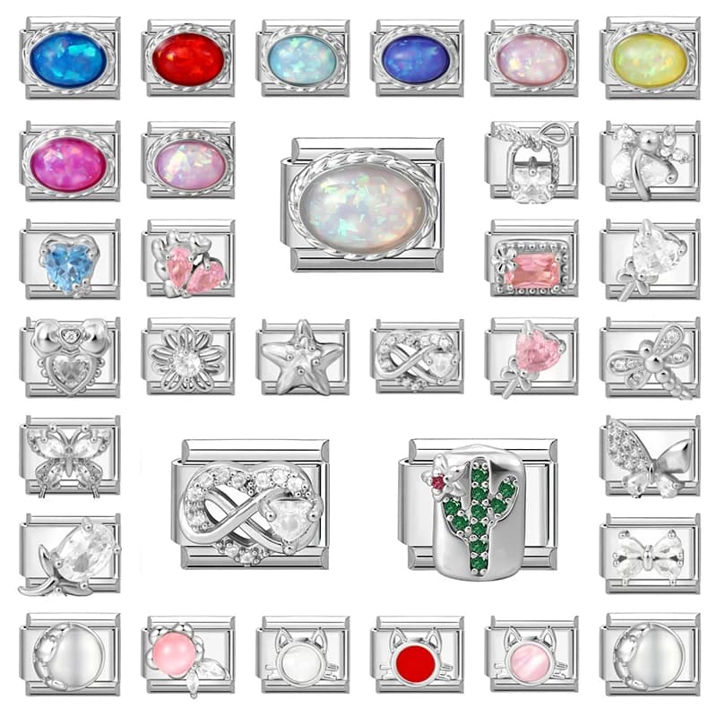 Fashion Zircon Bow Heart Cat Butterfly Colorful Italian Charm Fit 9MM High Quality Stainless Steel Bracelet Jewelry DIY Making