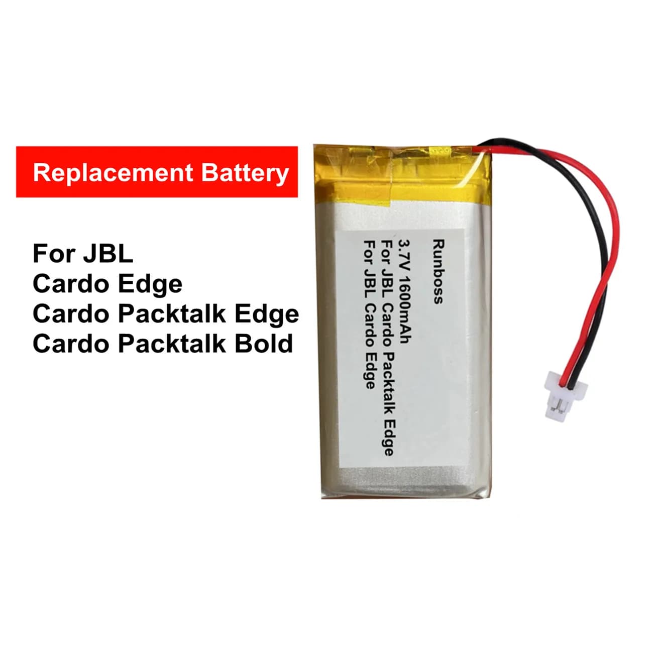 The original replaces the 1600 mAh battery for JBL Cardo Edge / Cardo Packtalk Edge
