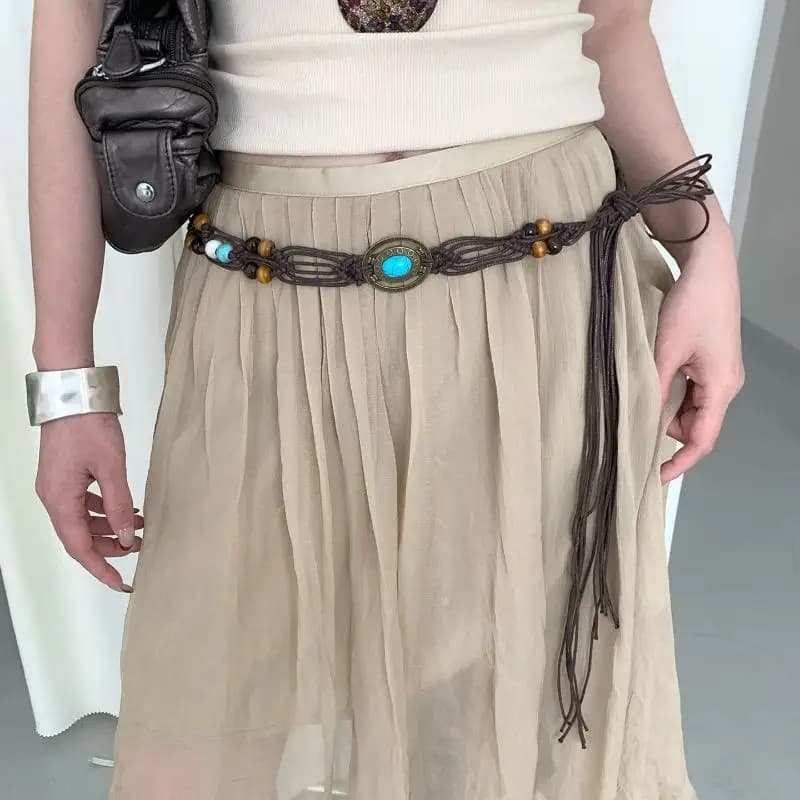 Boho Ethnic Style Beaded Waist Rope For Women Niche High-Quality Woven Belt