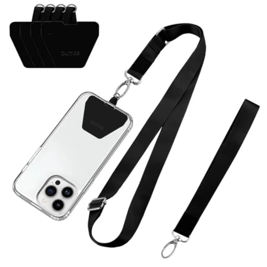 Phone Lanyard - 4× Pads, 1× Adjustable Neck Strap, 1× Wrist Strap, Nylon Lanyard Compatible with All Smartphone