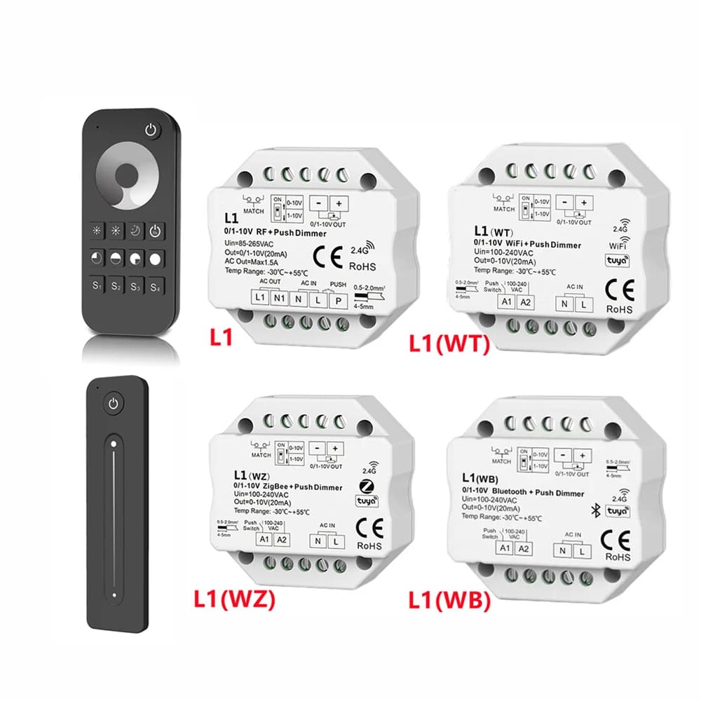 Skydance 0-10V LED Dimmer Push Dimmer L1 L1(WT) L1(WT) 1CH RF & WiFi& Zigbee Dimmer Switch For Single Color Strip