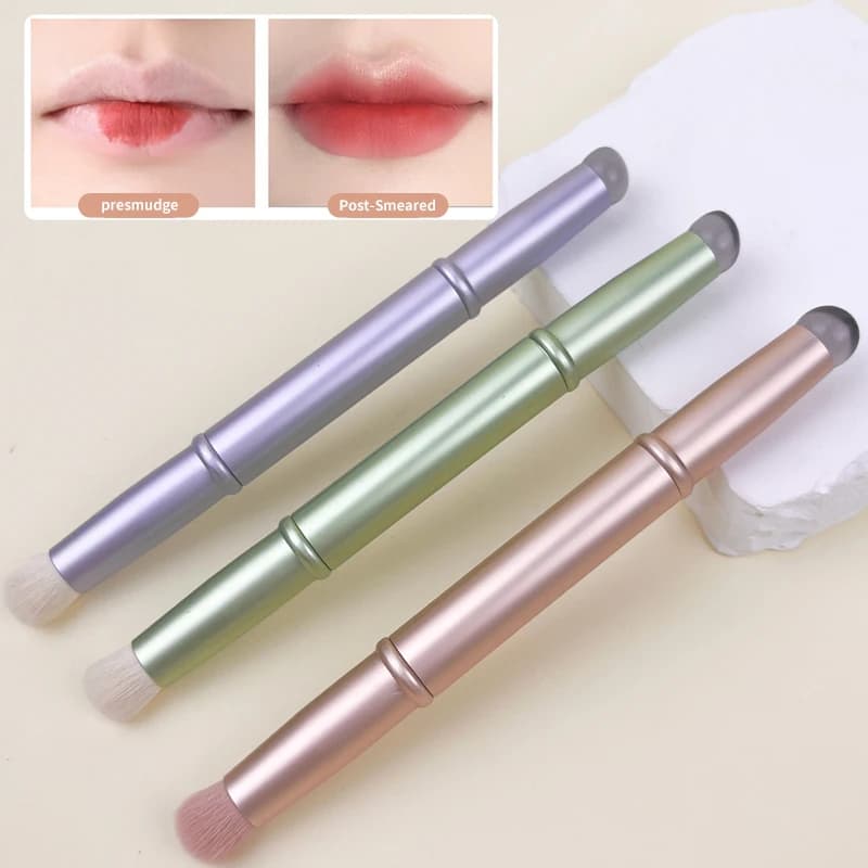Brush for double head lips 1 piece, aluminum alloy shell, dust cover, makeup brush, jelly lip brush, makeup tool, brown face makeup