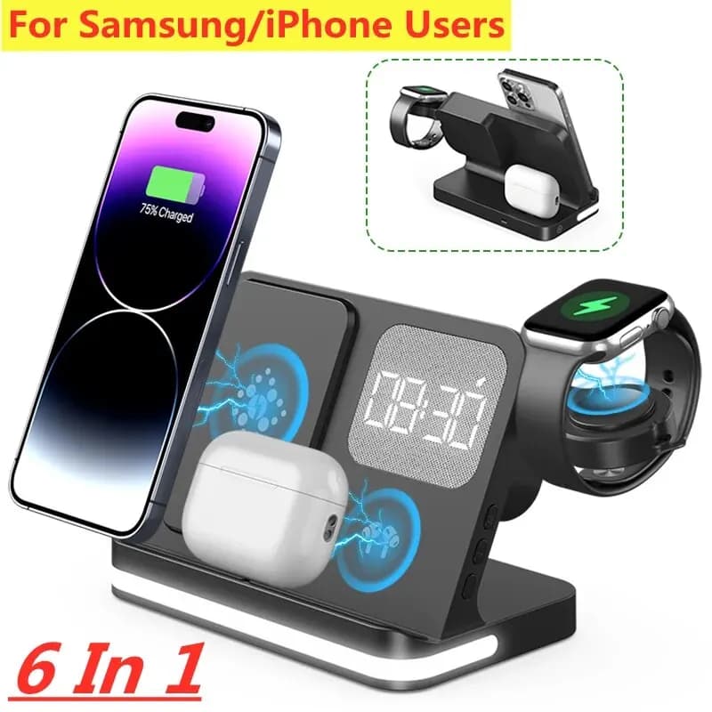 6 in 1 wireless charger support for iPhone Samsung S23 S22 Ultra Note Fold Galaxy Watch 5 4 Active Buds Dock station fast charging