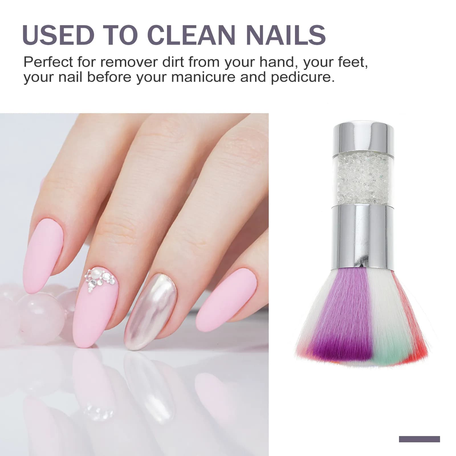 Spazzola Ergonomica per Rimuovere la Polvere delle Unghie, per Pulizia e Preparazione di Unghie di Mani e Piedi, Pennello per Manicure, Pedicure e Trucco