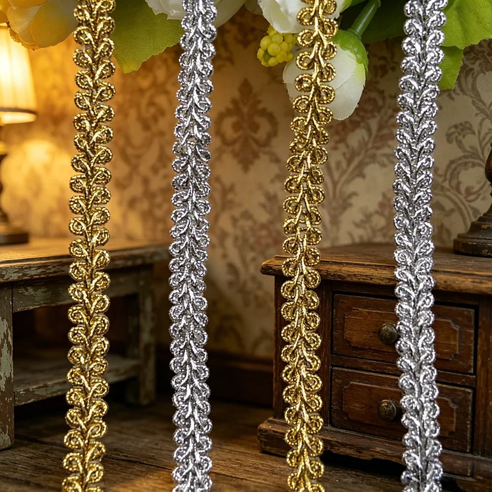 Nastri decorativi in pizzo oro e argento da 5m/16.4ft per decorazioni di abiti, bar e fai da te, ideali per cucito e artigianato.