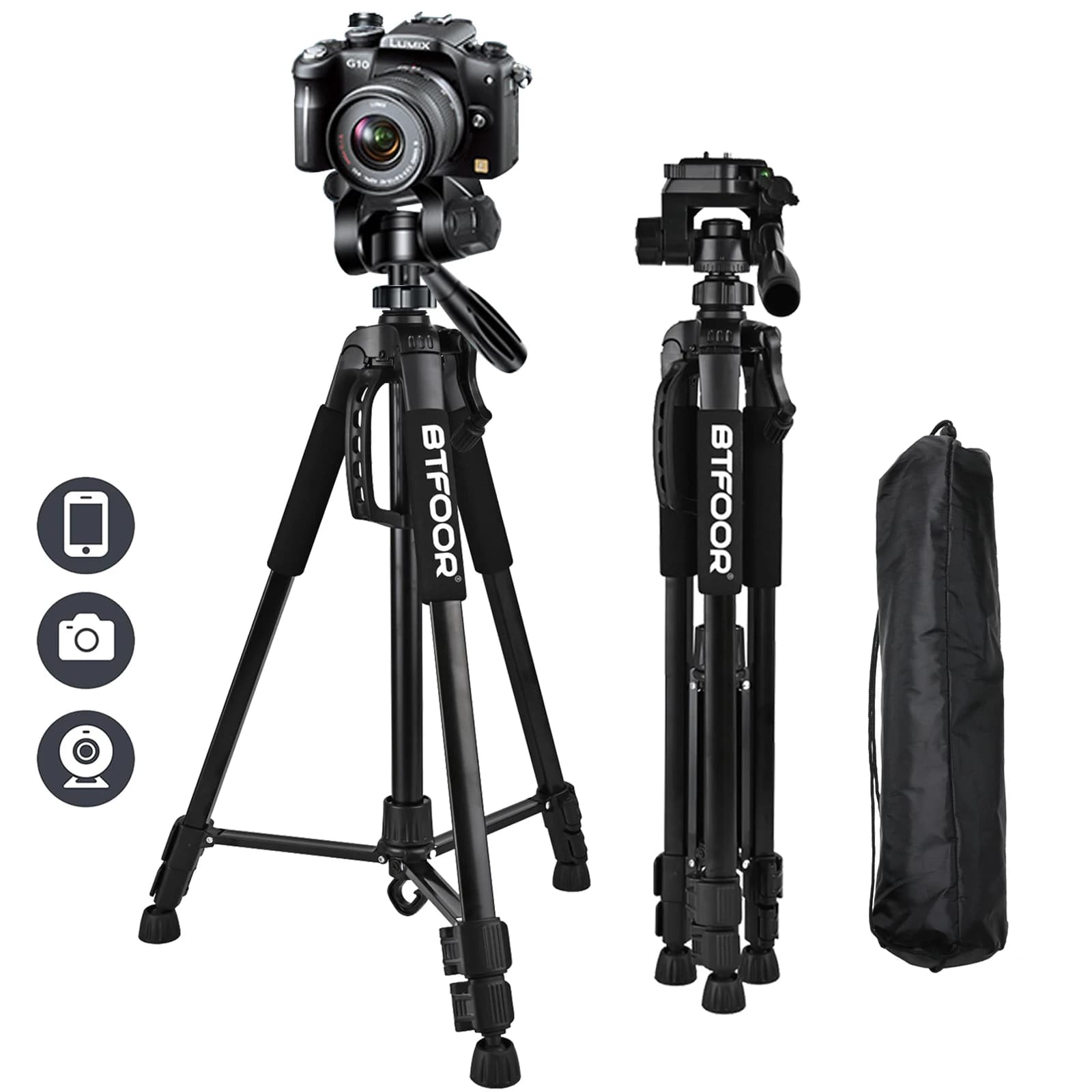 Treppiede da viaggio per telefono in alluminio alto 55 "140 cm supporto con piastre veloci montaggio testa panoramica per fotocamera digitale reflex Canon Nikon
