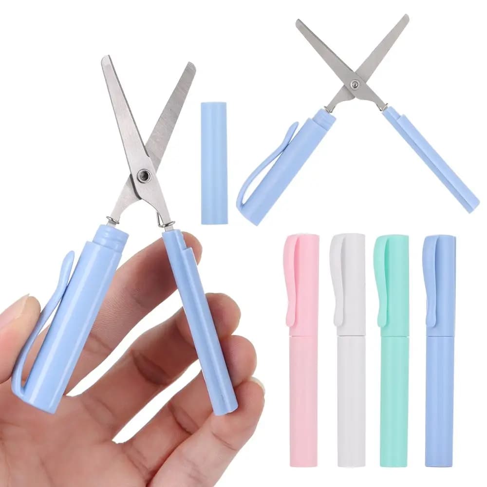 Forbici pieghevoli multifunzione Kawaii forbici a forma di penna creativa fai da te strumento artistico portatile per il taglio della carta forniture per ufficio scolastico
