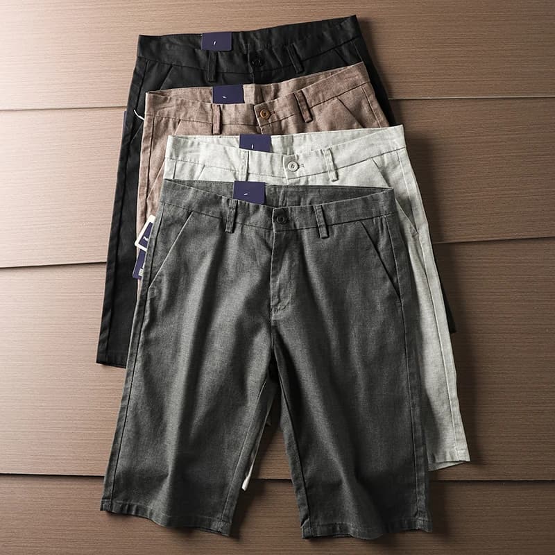 Straight leg casual shorts, five-quarter, breathable, anti-humidity, mixed fabric, summer urban style, middle life