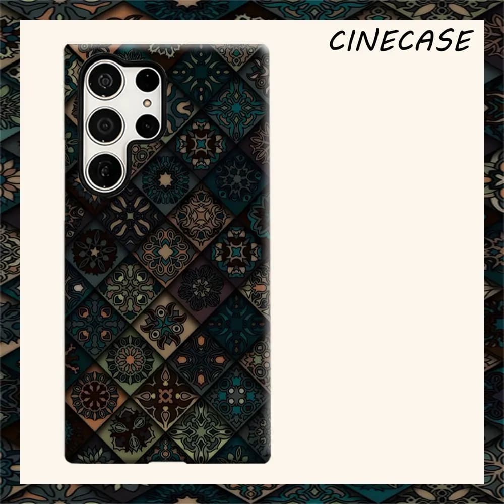 moroccan tile teal brown For Samsung Galaxy S26 S25 S24 A56 A36 Dual Layer Luxury Fashion Full Lens Protective Case