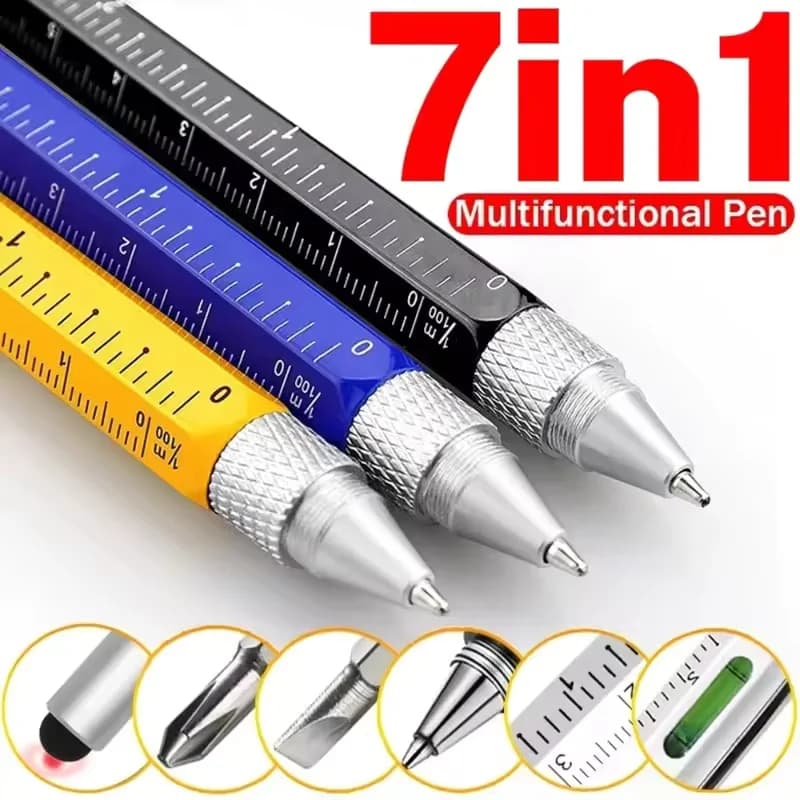 Touch screen capacitive pen with multifunctional pen 7 in 1 with ruler screwdriver leveler rechargeable ball pencil tool