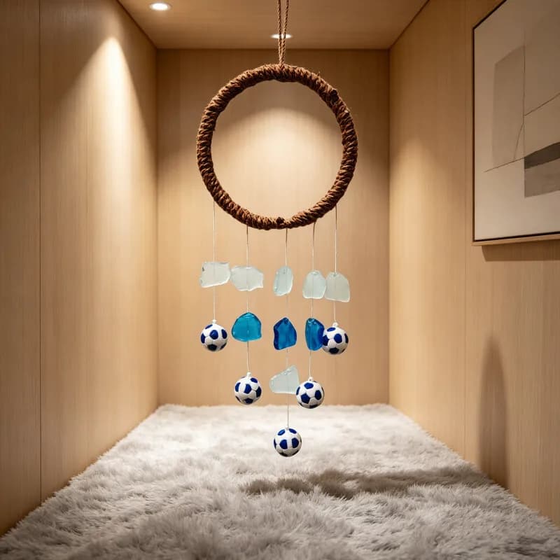 Football Shaped Sea Glass Wind Chime Handcrafted Hanging Decoration for Balcony Backyard Personalized Bedroom Windowsill Decor