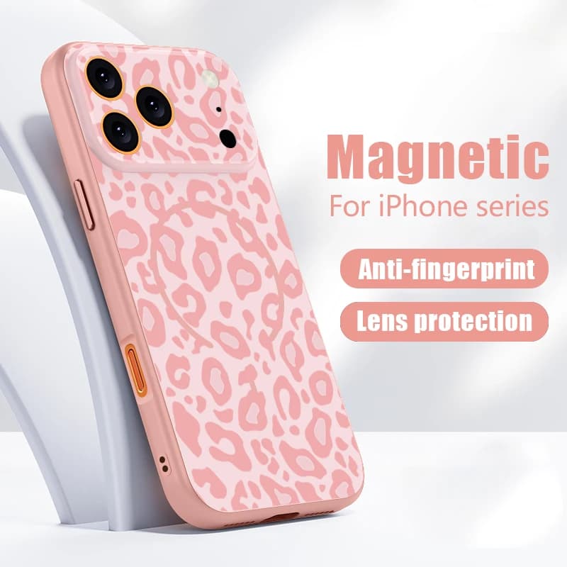 Custodia per iPhone 17 Pro Max Grigio Leopardato Magnetica per MagSafe Ibrida Sottile Opaca Cover per Funda iPhone 16 15 14 13 Pro Max